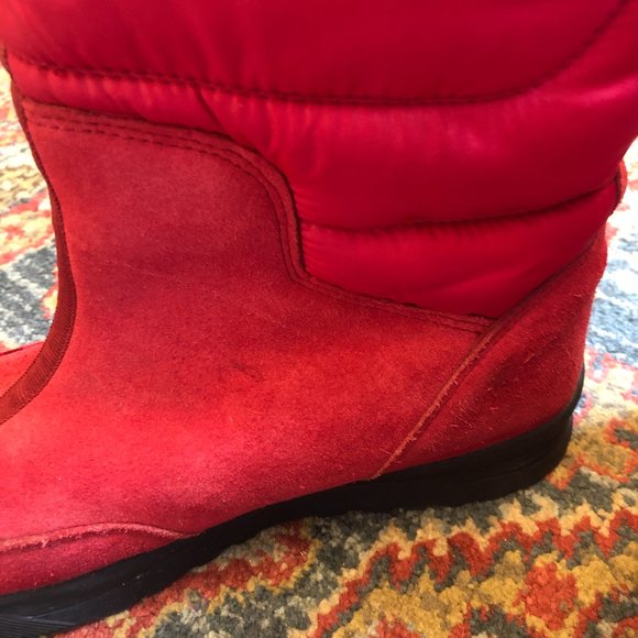 Lands End Red Suede Winter Snow Boots Fleece Lined Ladies Boots SZ 8 - Picture 10 of 12